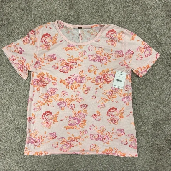 Free People Blush Combo Tourist Tee Shirt Floral Pink New with Tags NWT Top - Picture 2 of 10